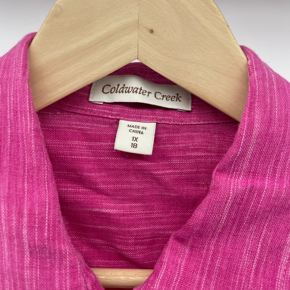Coldwater Creek 100% Linen Shirt - Pink with thin white stripes - Size 1X - 18 - Picture 2 of 8